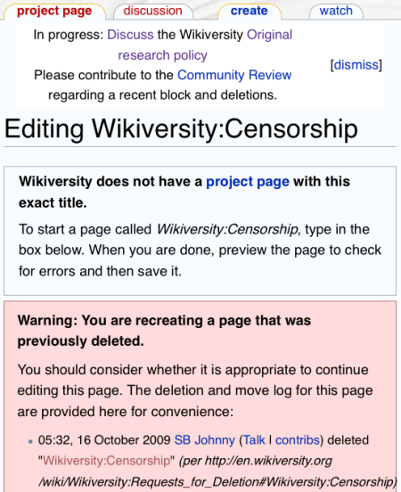 censorship at Wikiversity